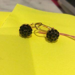 Jet Black Crystal Pavé French Euro Wire Earrings ,NWT-Boutique